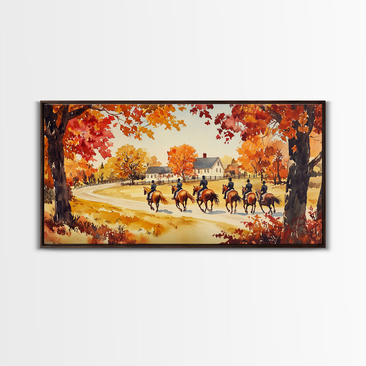 Fall farmhouse wall art Framed Canvas Print equestrian scene autumn country decor cozy farmhouse holiday decor above sofa art gift idea