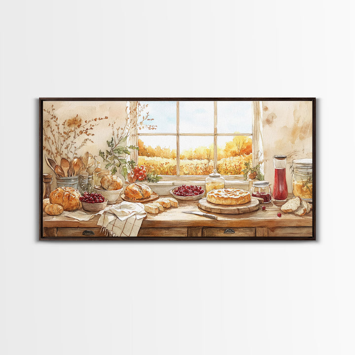 Autumn kitchen decor, cozy fall harvest print, farmhouse wall art vintage rustic fall wall print, country harvest decor, framed canvas print