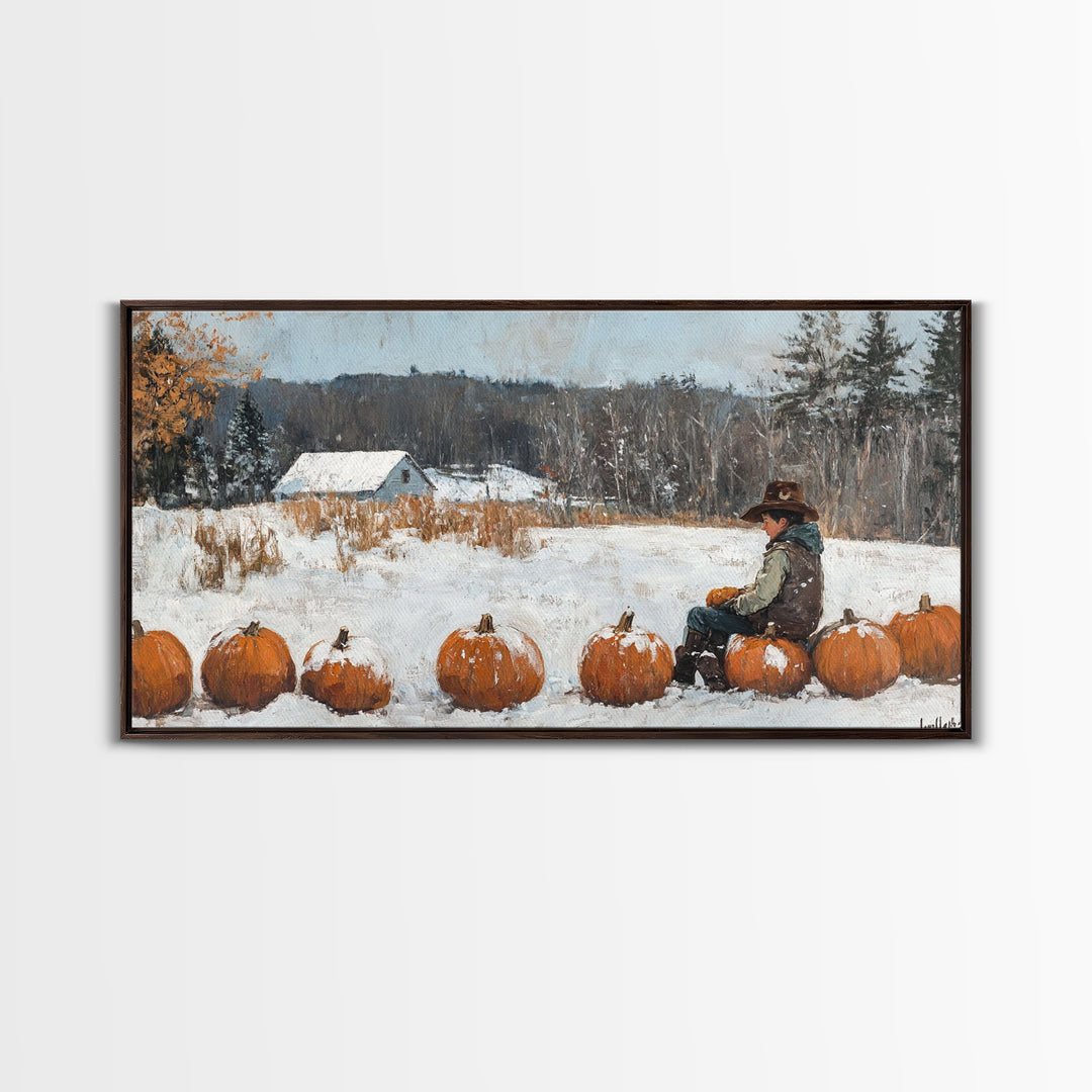 Cowboy Sipping Coffee Autumn Decor Framed Canvas Print Perfect Above Sofa Wall Art Western Home Decor Moody Fall Artwork Rustic