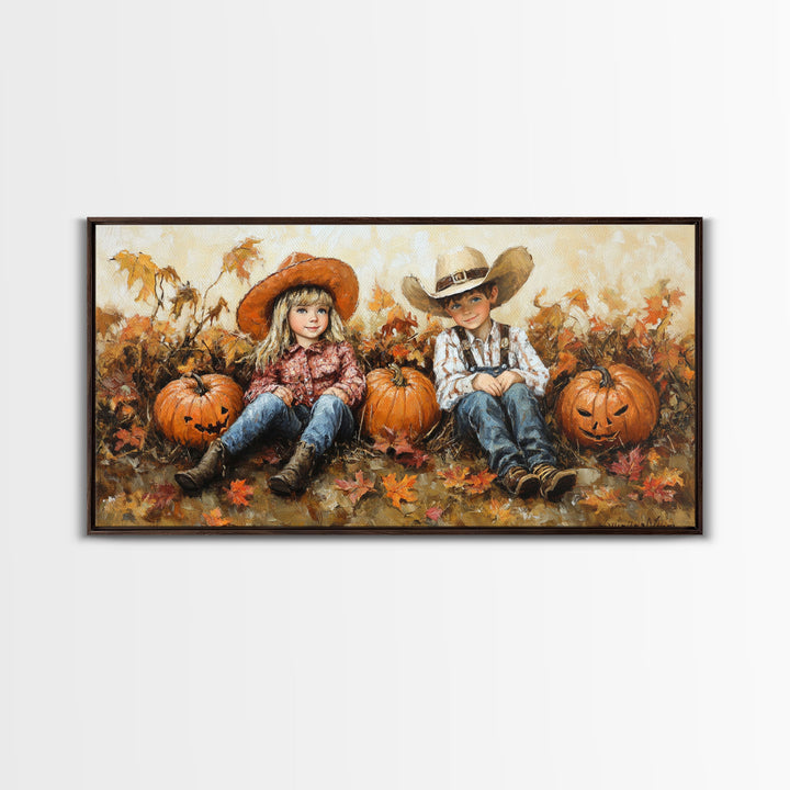 Framed Canvas Print Cowboy On Horse Overlooking Fall Mountain Peaks Western Horse Rider Autumn Scenic Wall Art Fall Colors