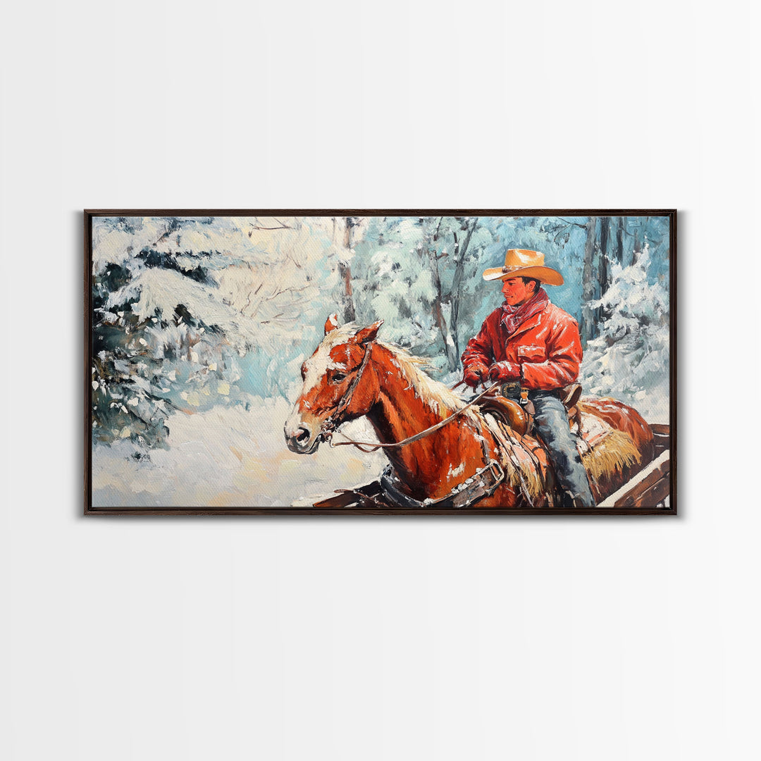 Minimalist Framed Canvas Print of a woman in a pink blouse and cowboy hat, offering modern farmhouse decor art with a hint of rustic charm
