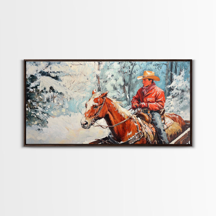 Minimalist Framed Canvas Print of a woman in a pink blouse and cowboy hat, offering modern farmhouse decor art with a hint of rustic charm