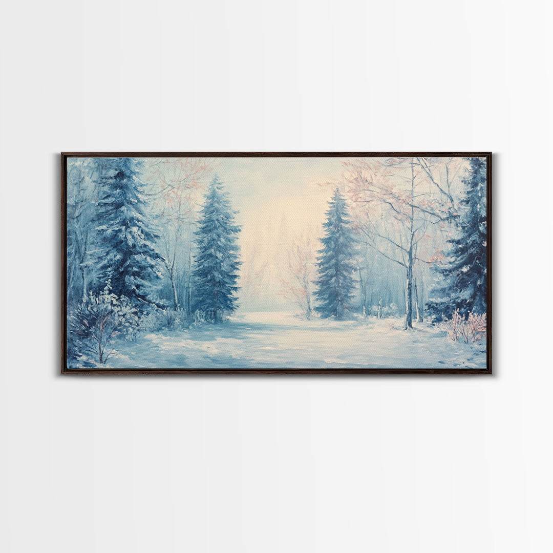 Winter Wonderland Watercolor Painting, Framed Canvas Print, Perfect Christmas Holiday Decor Wall Art for Cozy Winter Home Interiors