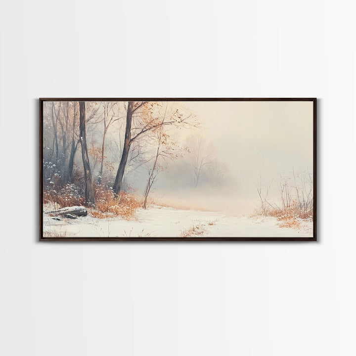 Vintage Family Christmas Scene Framed Canvas Print with Tree Decorations, Ideal Holiday Wall Art Gift for Retro Christmas Decor