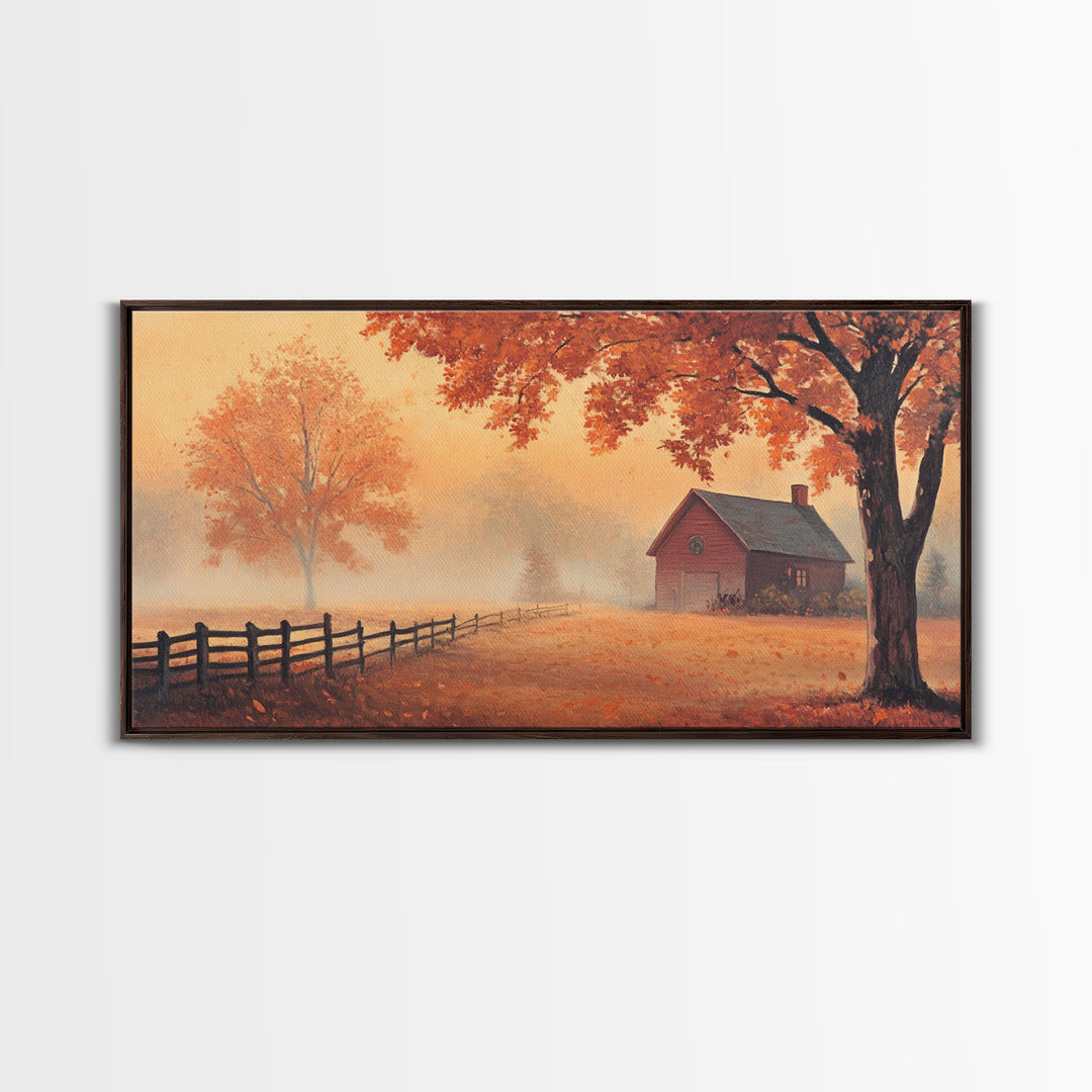Rustic Barn Painting, Framed Canvas Print, Farmhouse Decor, Farmhouse Wall Art, Vintage Style Fall Barn Landscape Painting, Original Artwork