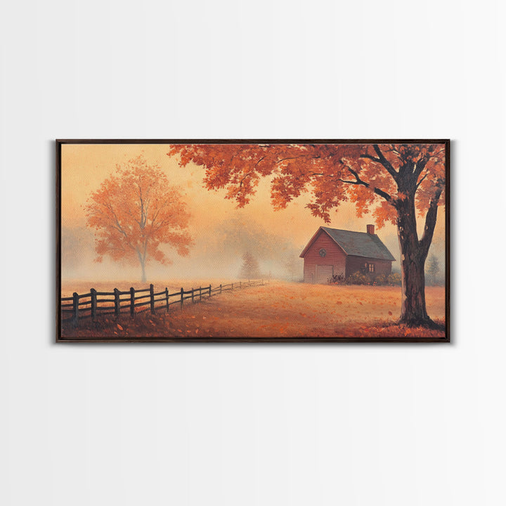 Rustic Barn Painting, Framed Canvas Print, Farmhouse Decor, Farmhouse Wall Art, Vintage Style Fall Barn Landscape Painting, Original Artwork