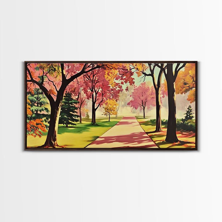 Colorful Autumn Path Canvas Print, Fall Park Scene Wall Art, Modern Farmhouse Autumn Decor, Holiday Art, Best Seasonal Gift Idea