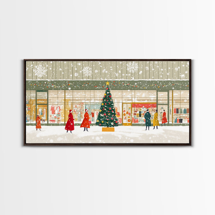 Christmas Tree Shopping Framed Canvas Print, Retro Holiday Scene Art, Vintage Christmas Decor, Christmas Vacation Wall Art, Holiday Gift