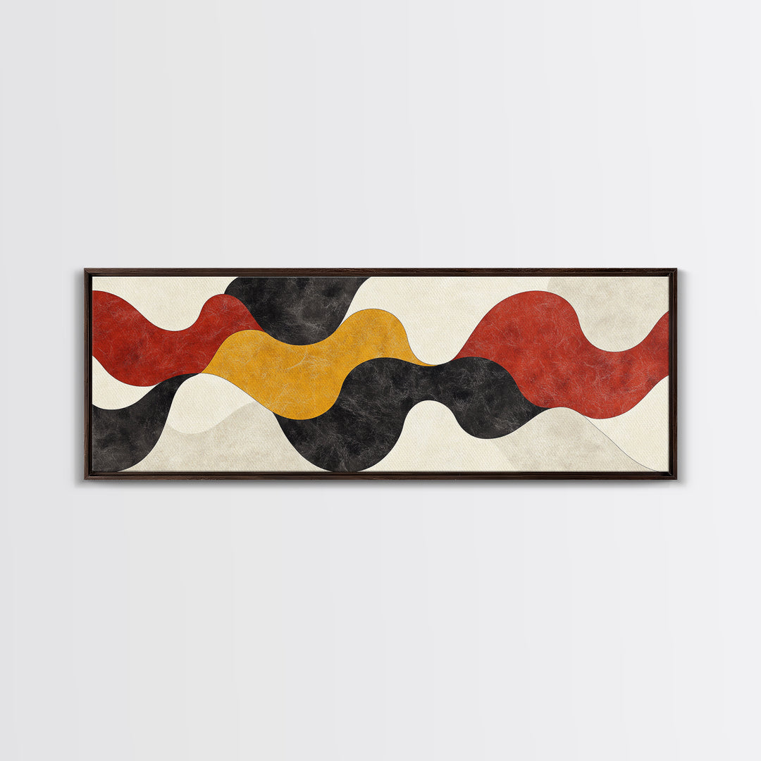 Neutral Abstract Geometric Shapes Pattern Print, Panoramic Wall Art, Extra Wide Minimalist MCM Home Decor