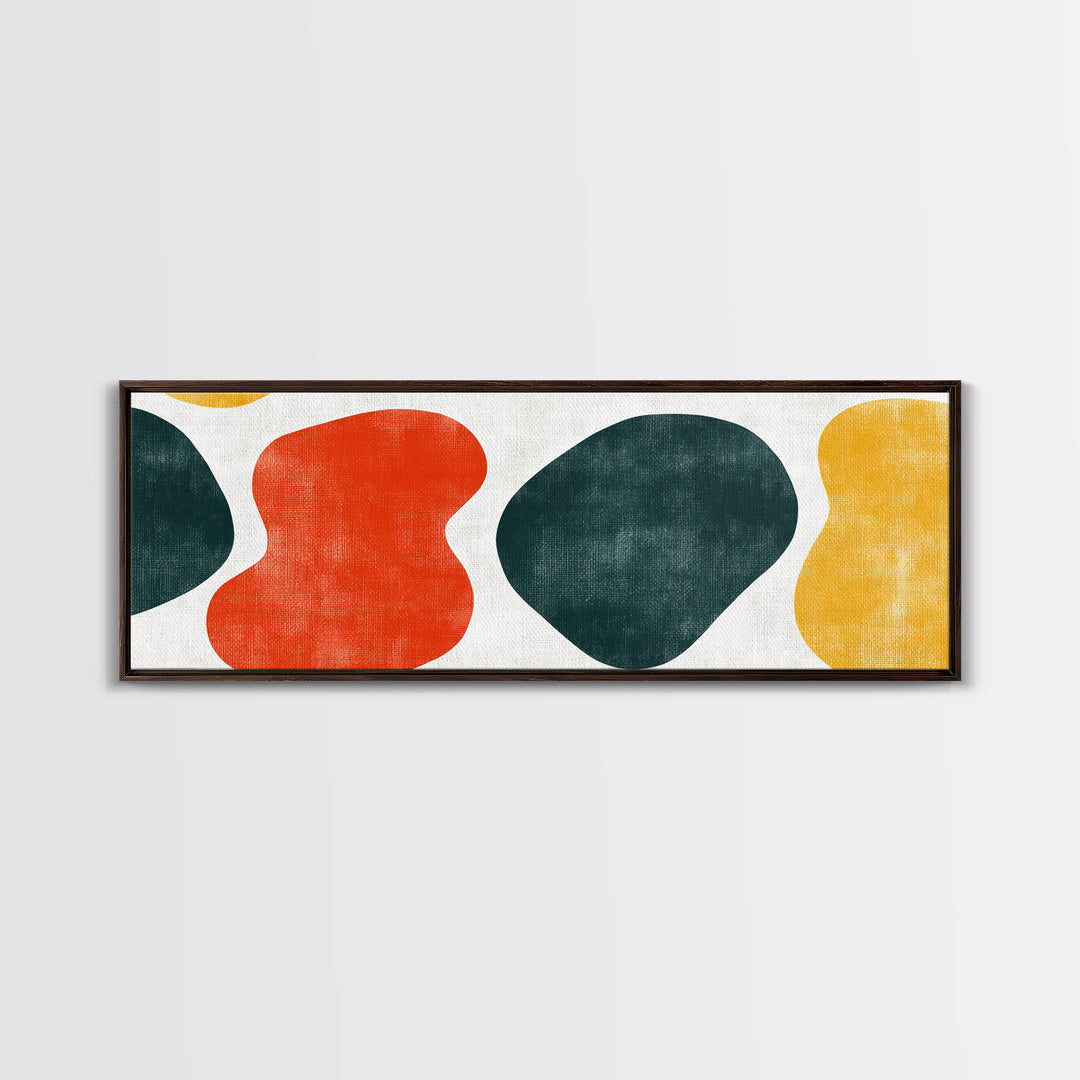 Navy Blue and Orange Splotches, Framed Canvas, Mid-Century Modern Abstract Wall Art, Wood Frame, Ready To Hang