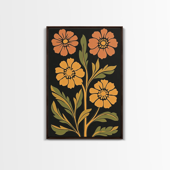 Abstract Geometric Flowers, Minimalist Botanical Floral Canvas Wall Art Print, Mid Century Modern Boho Decor, Neutral Subdued Flower Art