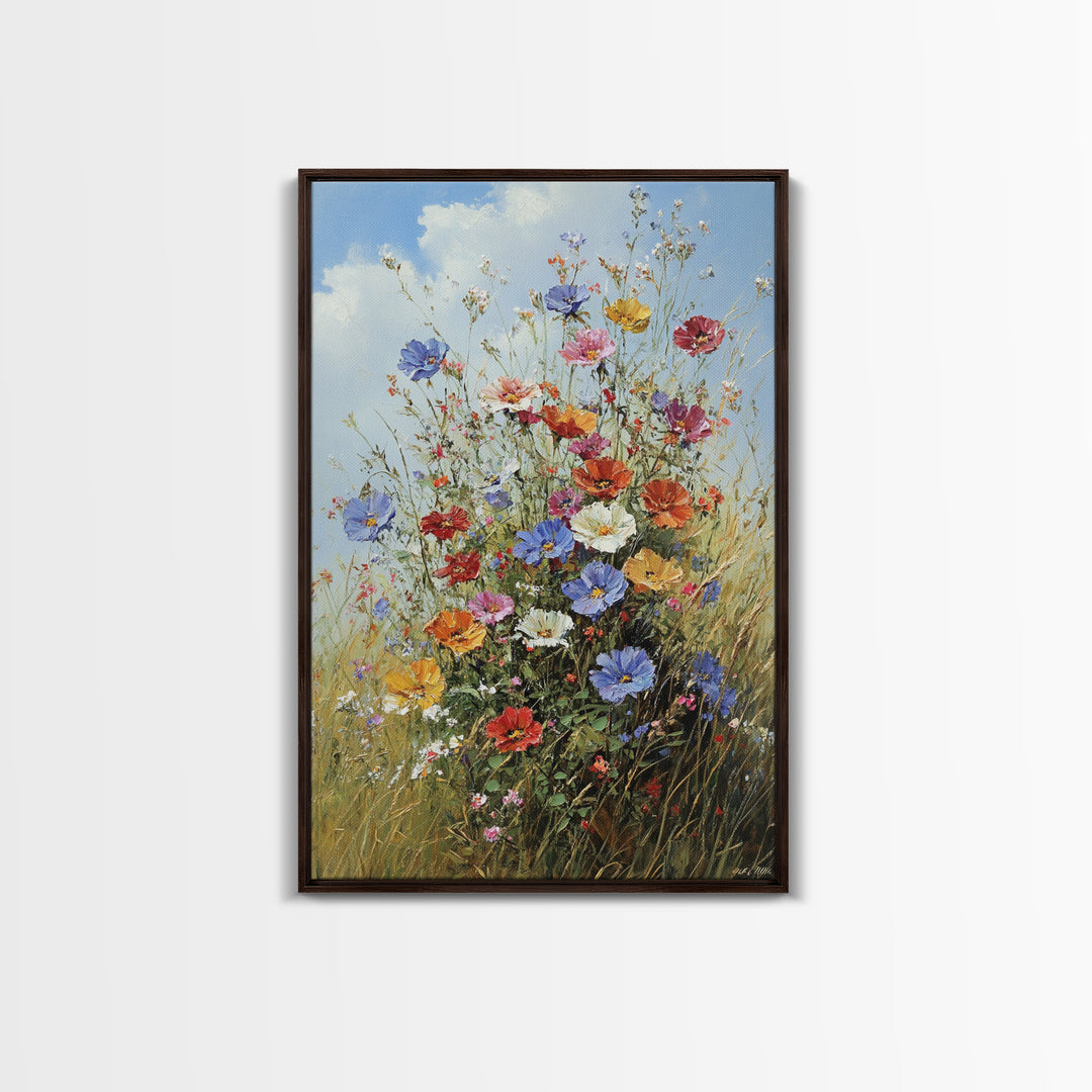 Botanical Wall Art | Oil Painting Botanical Print on Canvas | Wood Framed Boho Farmhouse Print | Large Wall Art | Oversized Wall Decor