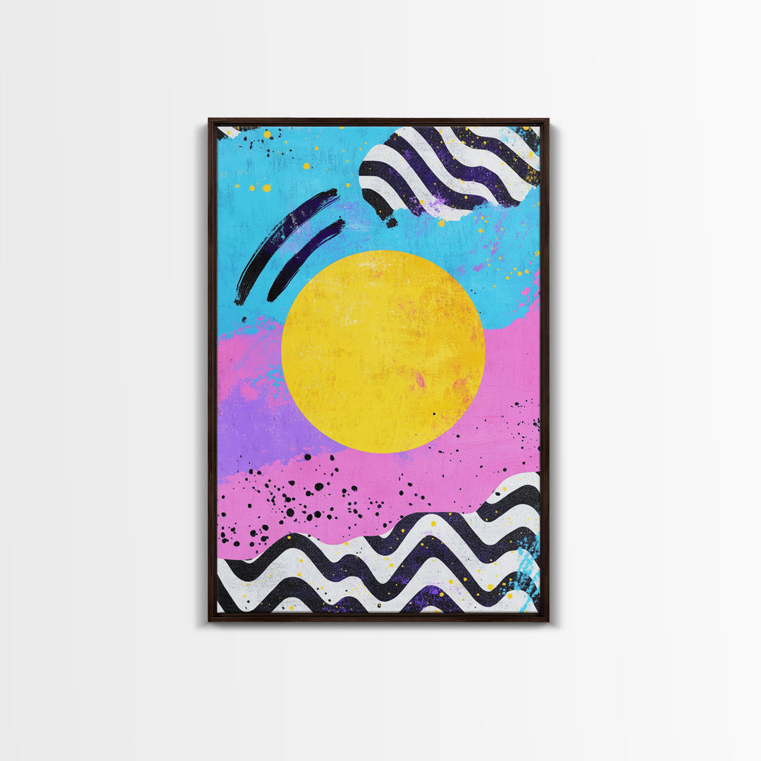 Pink and Turquoise Sunset, Preppy Wall Art, Framed Canvas Print, Feminine Dorm Room Preppy Wall Art, Apartment Decor