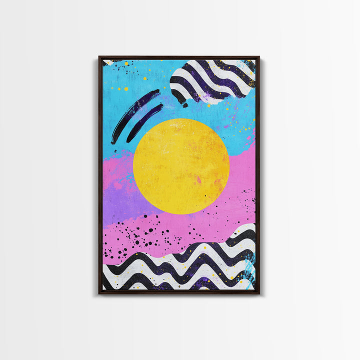 Pink and Turquoise Sunset, Preppy Wall Art, Framed Canvas Print, Feminine Dorm Room Preppy Wall Art, Apartment Decor