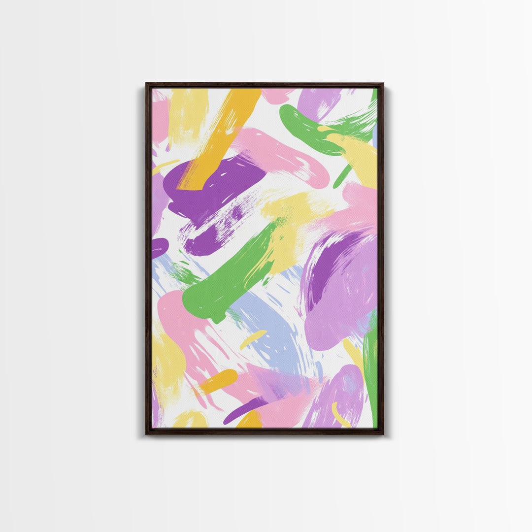 Pastel Brush Strokes Canvas Print, Wood Framed Abstract Wall Art, Dorm Room Decor for Girls