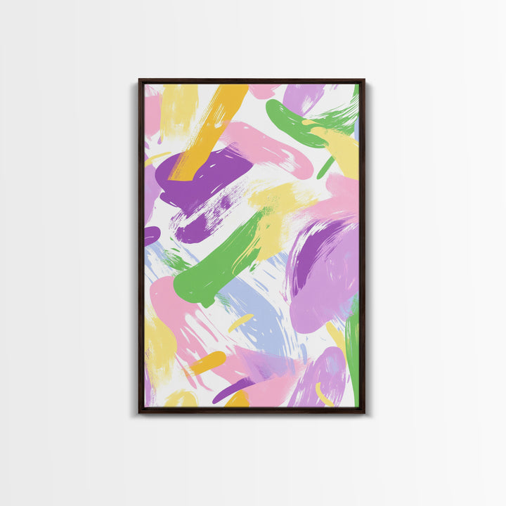 Pastel Brush Strokes Canvas Print, Wood Framed Abstract Wall Art, Dorm Room Decor for Girls