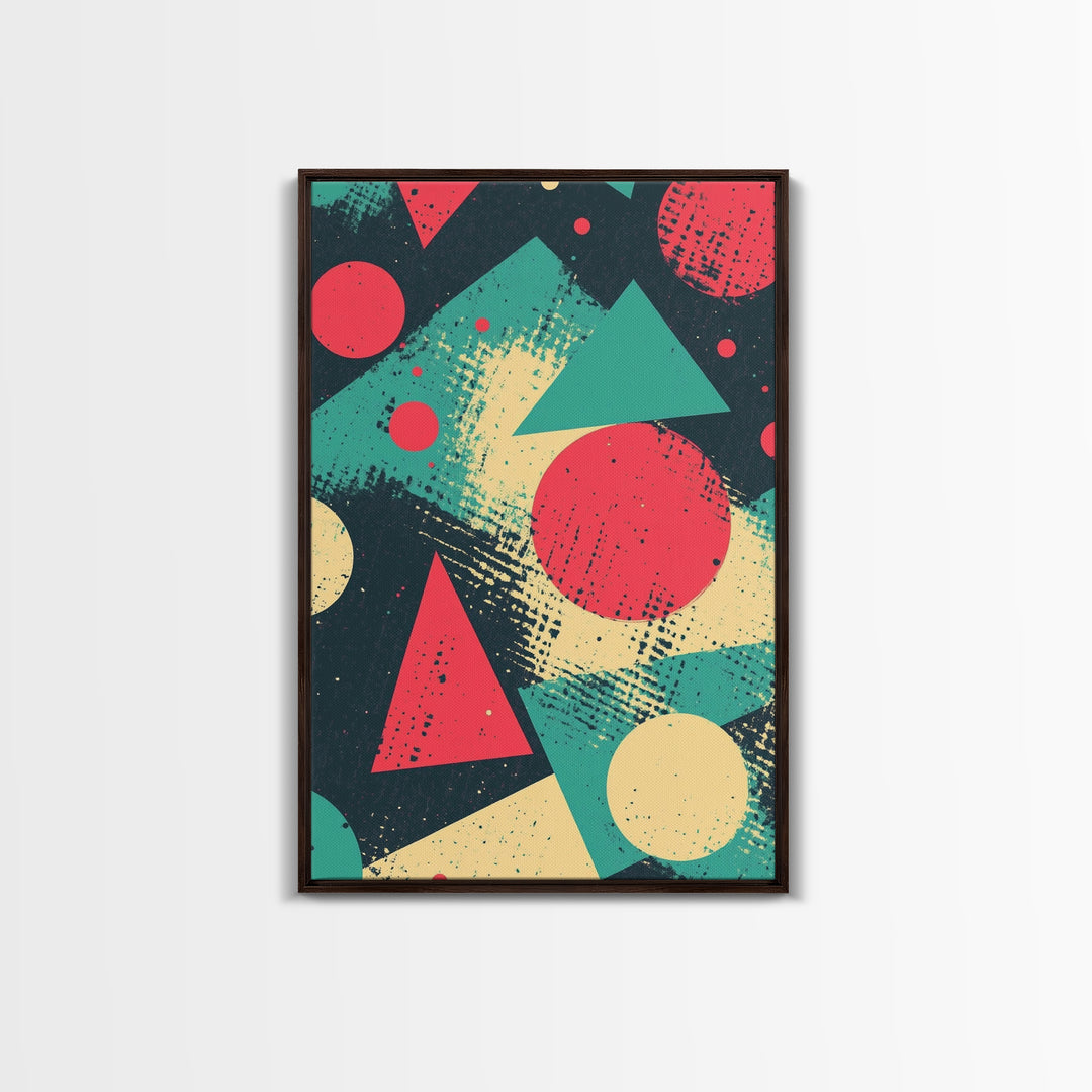 Circles And Triangles, Canvas Print, Retro Abstract Art, Midcentury Modern Style Home Decor, Turquoise Red and Black Wall Art