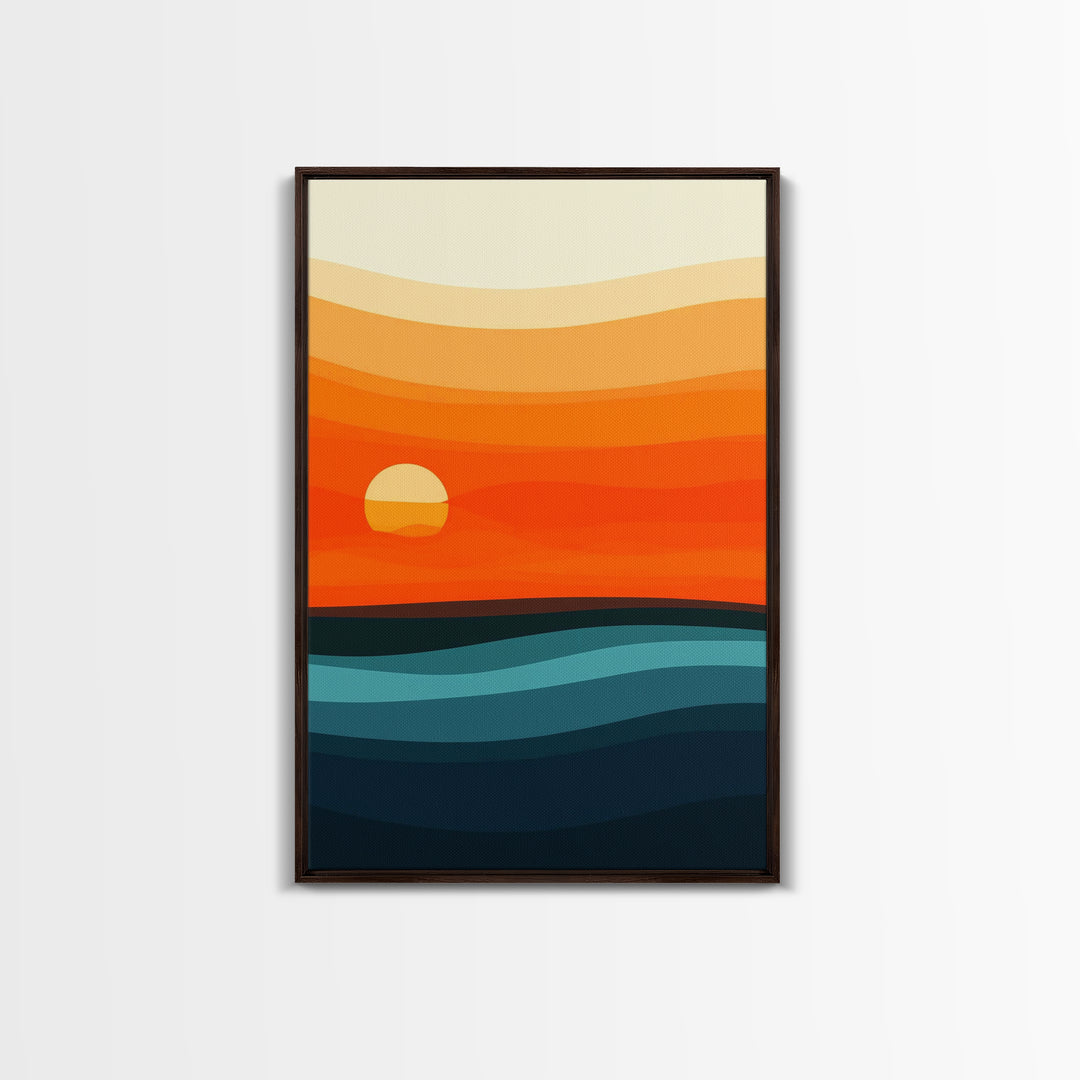 Abstract Sunset Over The Ocean Art Deco Style Wall Art Canvas Print, Beautiful Wall Art, Vertical Living Room Decor