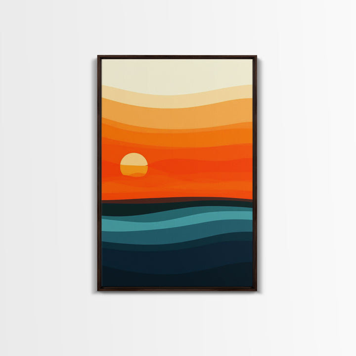 Abstract Sunset Over The Ocean Art Deco Style Wall Art Canvas Print, Beautiful Wall Art, Vertical Living Room Decor