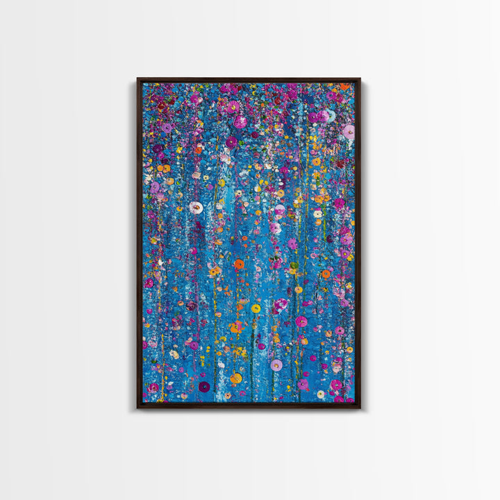 Botanical Wall Art Framed Canvas Print, Bright Blue Wild Flower Painting Print, Flower Painting, Girls Room Decor, Gift For Her
