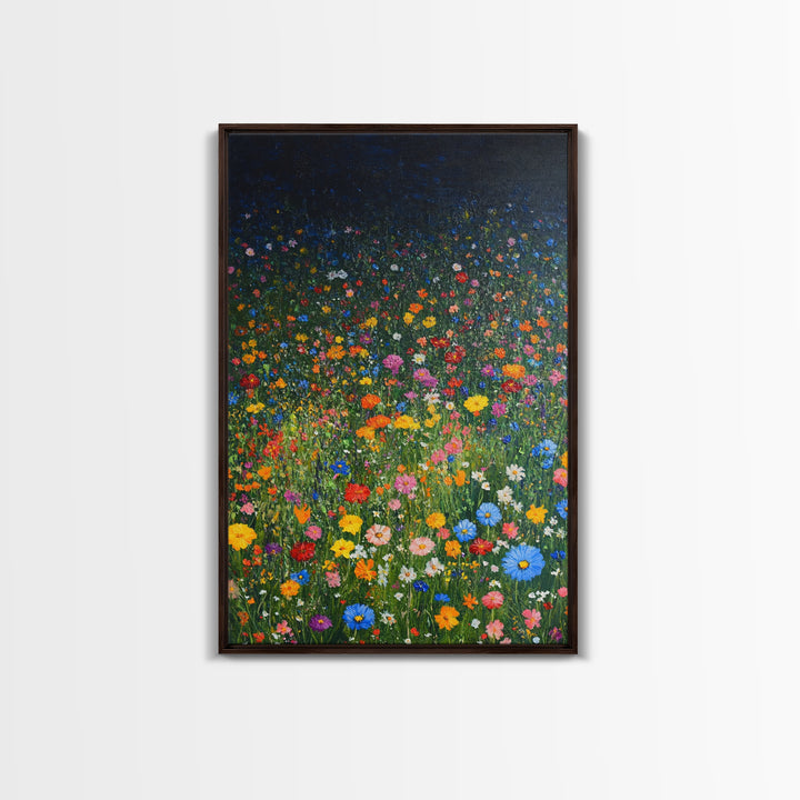 Field Of Flowers, Flowers Print, Nursery Wall Decor, Floral Decor, Floral Home Decor, Framed Canvas Print, Wild Flowers Oil Painting