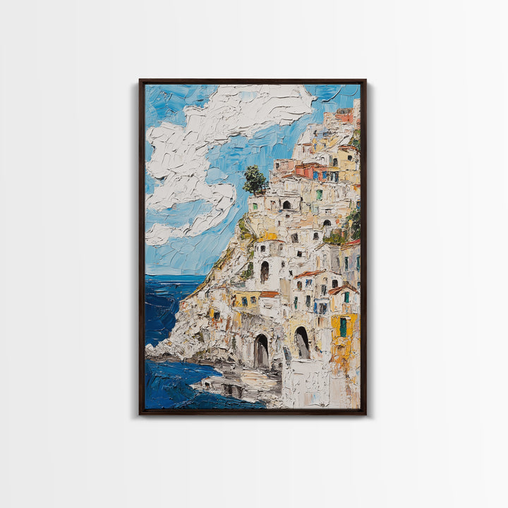 Boho Style Minimalist Wall Art - Italian Seaside Village Canvas Print - Retro Vacation Decor, Vacation Gift Idea