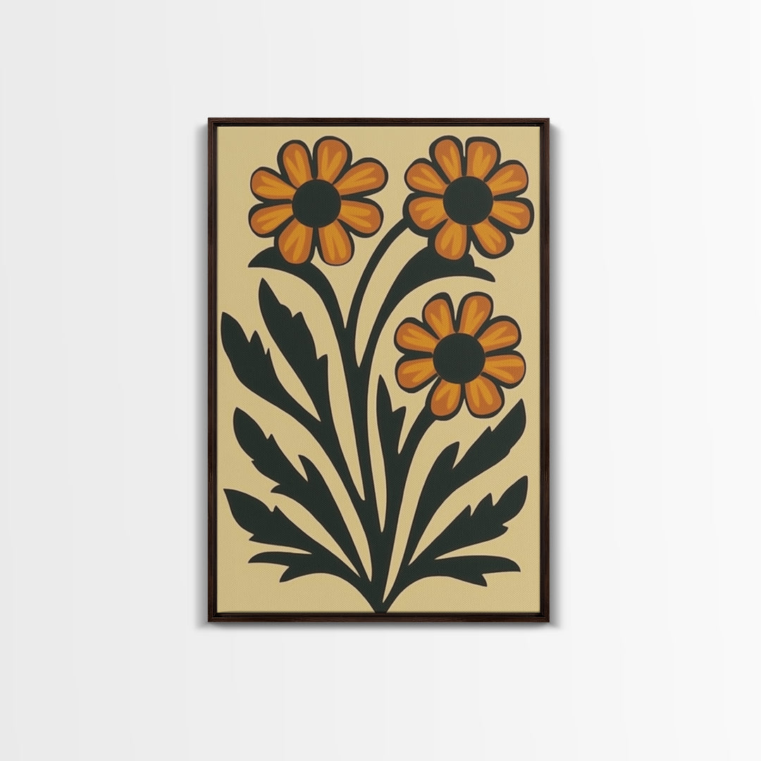 Boho Flower Print Framed Canvas Wall Art Abstract Floral Prints Botanical Minimalist Modern Art Living Room Wall Art Above Bed Decor