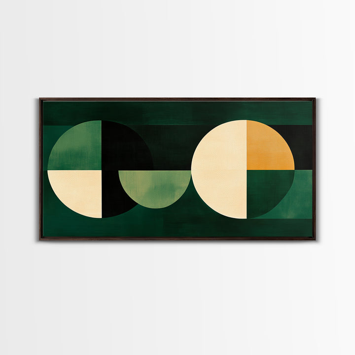 Abstract Wall Art Emerald Green Geometric Canvas Print, Large Framed Modern Art, Mid Century Abstract Home Decor, Minimalist Statement Piece