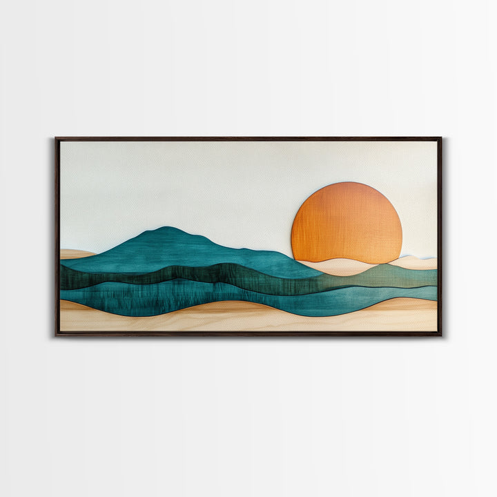Beautiful Sunset Landscape Painting Print, Minimalist Decor, Eclectic Boho or Kitsch Wall Art