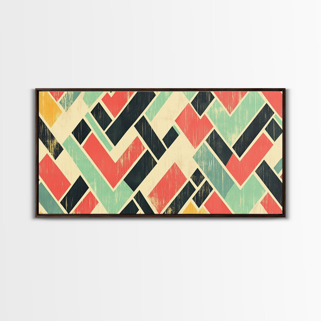 Abstract Mid Century Modern Chevrons, Framed Canvas Print, MCM Style Home Decor