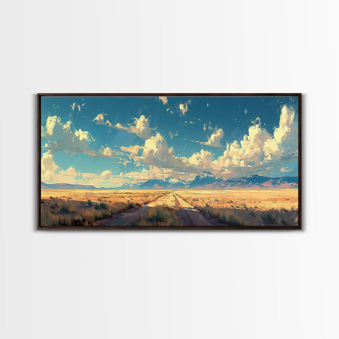 Country Roads Oil Painting Canvas Print, Wood Framed Wall Art, Home Decor, Southwestern Rustic Wall Art, Boho Home Decor