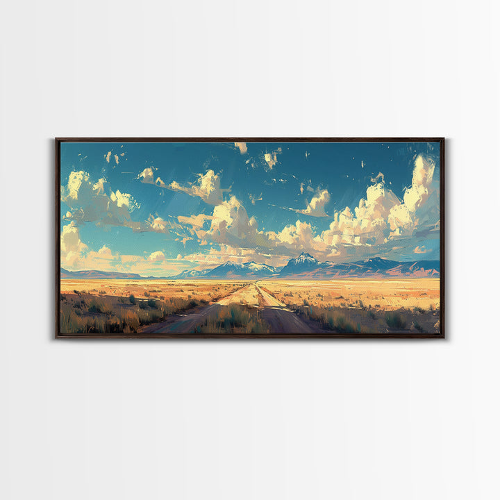 Country Roads Oil Painting Canvas Print, Wood Framed Wall Art, Home Decor, Southwestern Rustic Wall Art, Boho Home Decor