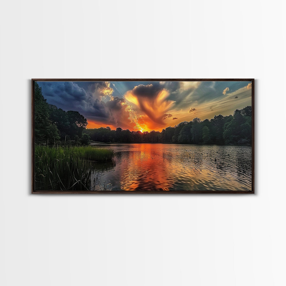 The Ozarks, Framed Canvas Print, Panoramic Photography Style Wall Art, Lake House Decor