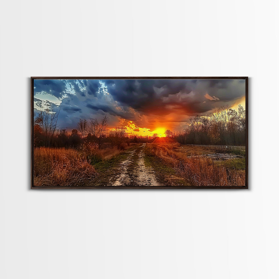 Dirt Roads Framed Canvas Print, Wood Framed Wall Art, Photography Style landscape art, ready to hang wall art home decor