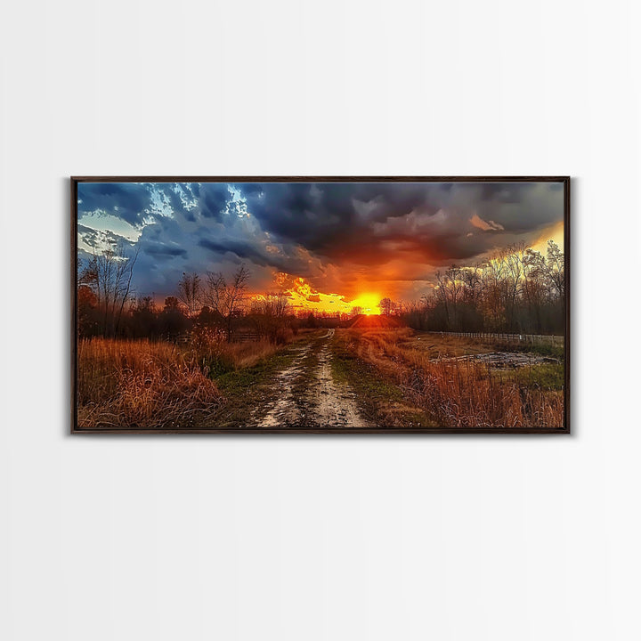 Dirt Roads Framed Canvas Print, Wood Framed Wall Art, Photography Style landscape art, ready to hang wall art home decor