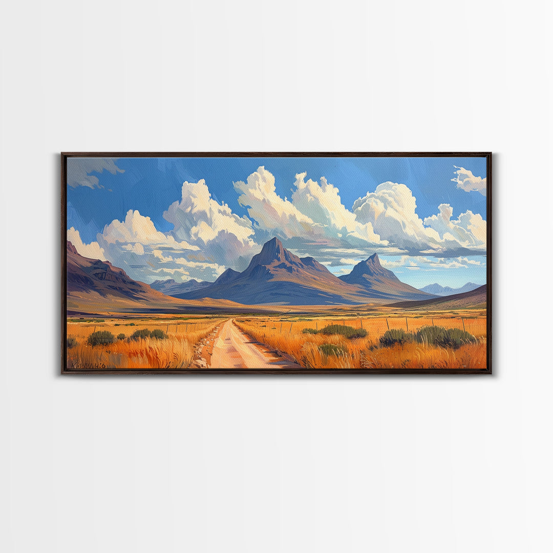 Desert Dirt Roads Framed Canvas Wall Art, Beautiful Arizona Day, Desaturated Wall Art, Rustic Farmhouse Decor, Southwestern Pueblo Art