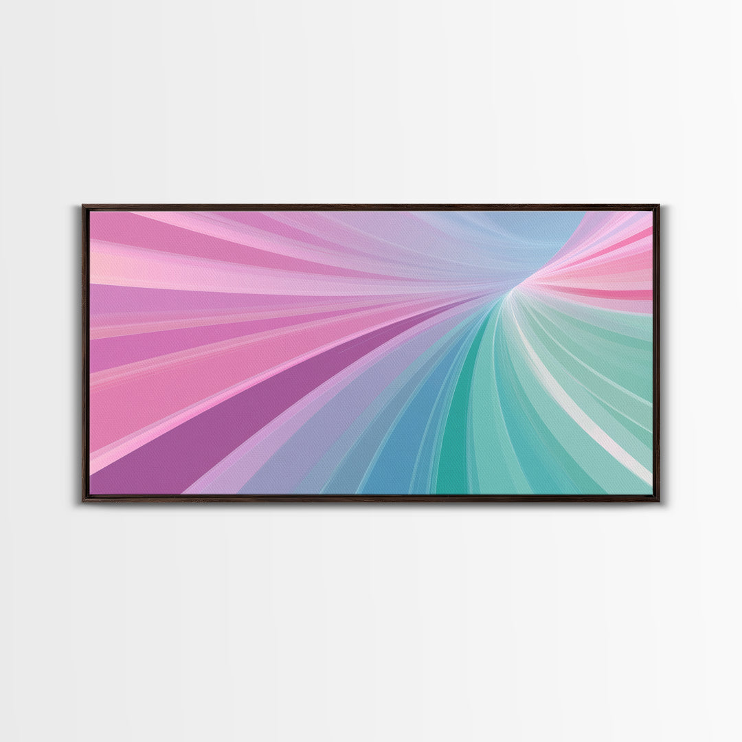 Pastel Highway Framed Canvas Print, Retro Wall Art, Mid-Century Modern Abstract Art