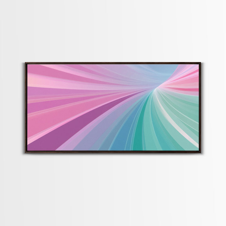 Pastel Highway Framed Canvas Print, Retro Wall Art, Mid-Century Modern Abstract Art