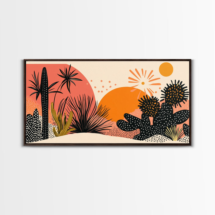 Trendy Desert Abstract Painting Print, Wood Framed Wall Art, Sagauro Cactus Wall Art, Pueblo Abstract Home Decor, Southwestern Art
