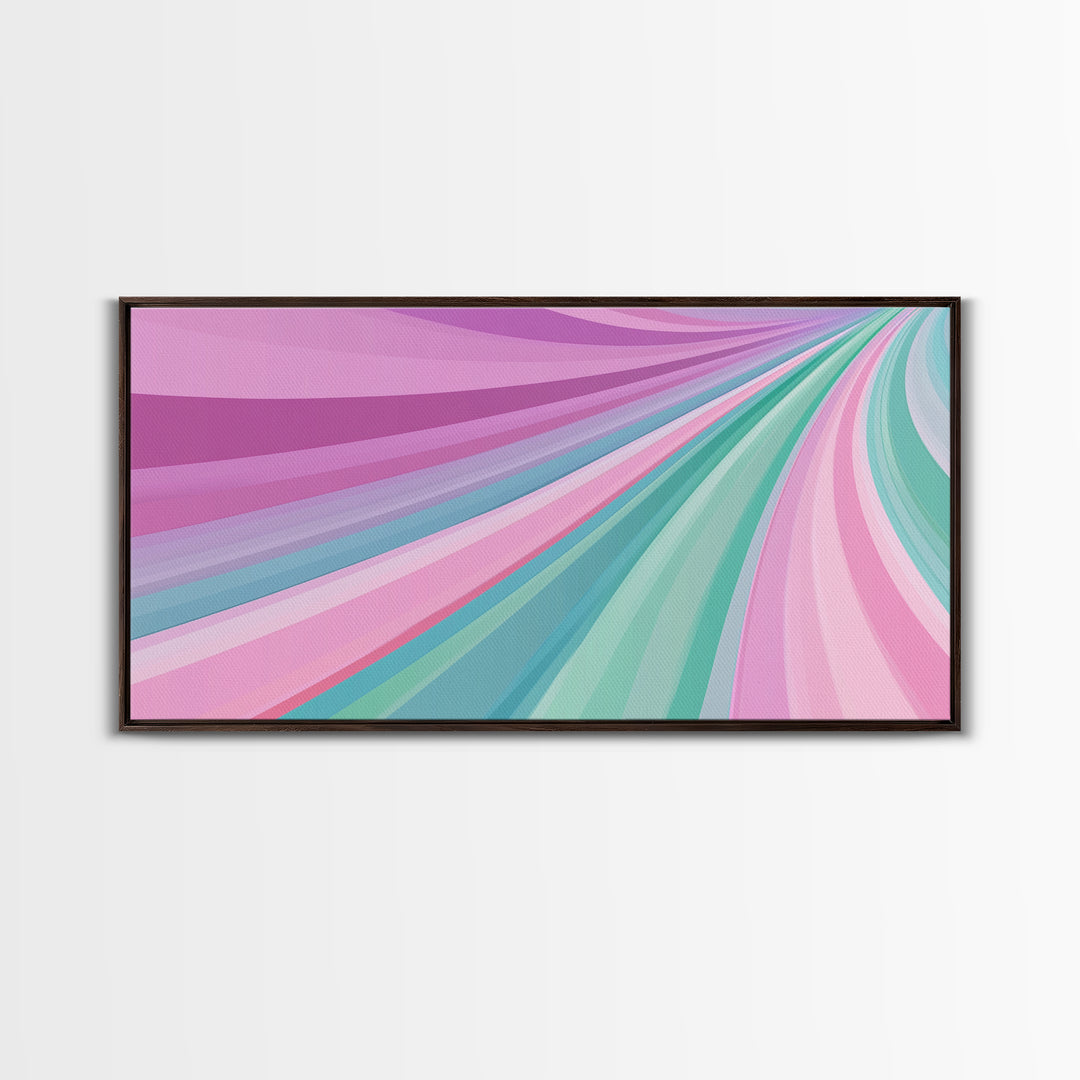 Pink Blush and Turquoise Abstract MCM Style Wall Art Framed Canvas Print, Trendy Preppy Wall Decor, Mid-Century Modern Abstract Decor