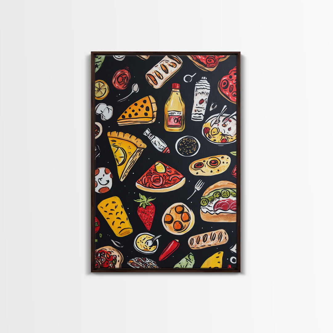 Cute Funky Kitchen Art, Kawaii Wall Art, Kawaii Decor, Restaurant Decor, Kitchen Painting, Dining Room Wall Art, Pizza, Hot Dogs Etc