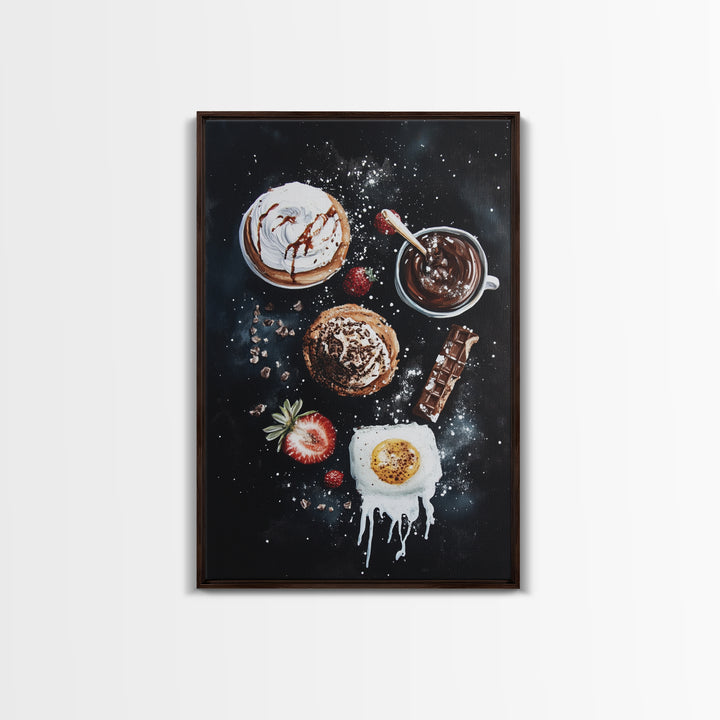 Desserts Wall Art, Kitchen Decor, Bakery Wall Art, Bakery Painting, Wood Framed Canvas Print, Painting of Cupcakes and Coffee