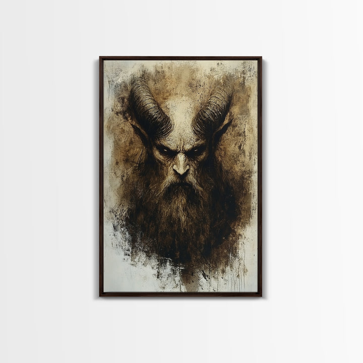 Portrait of a Demon, Framed Canvas Print, Dark Macabre Wall Art