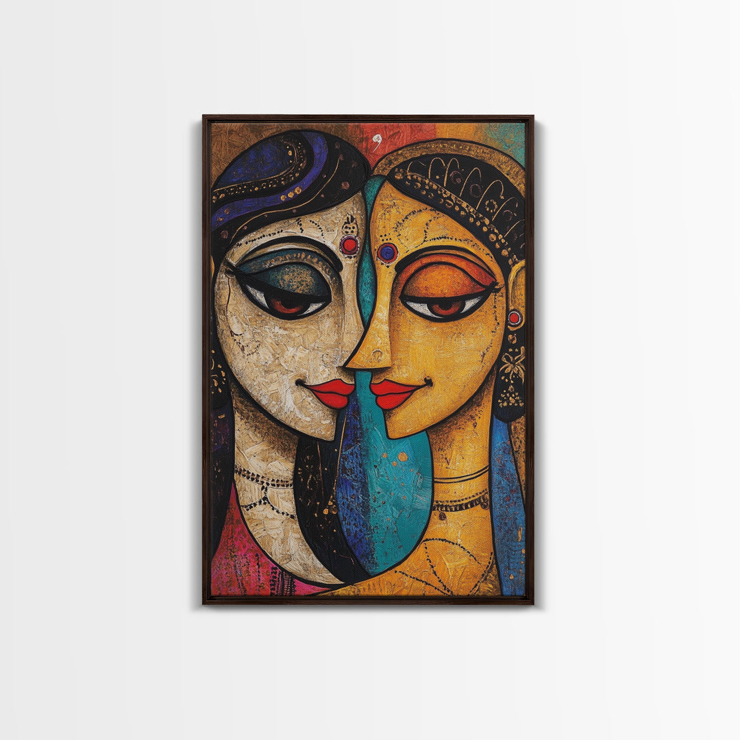 Abstract Madhubani Style Wall Art, Framed Canvas Print, Madhubani Painting, Madhubani Art