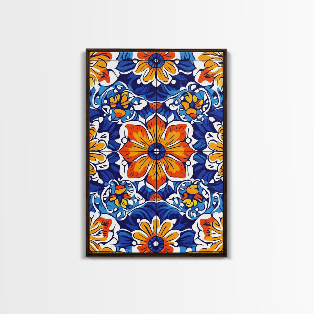 Textile Pattern Wall Art Framed Canvas Print, Home Decor, Mexican Tile Print, Mexicano Pueblo Wall Art