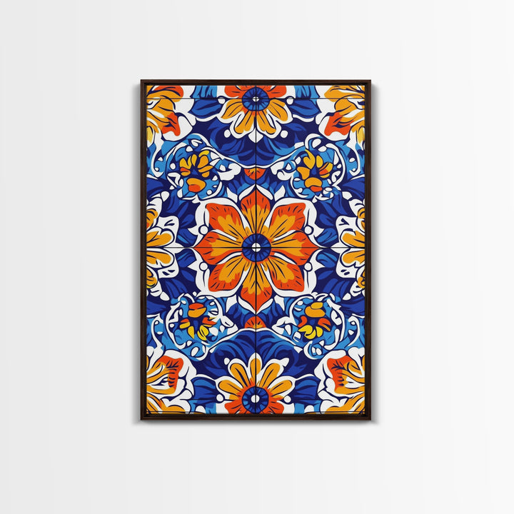 Textile Pattern Wall Art Framed Canvas Print, Home Decor, Mexican Tile Print, Mexicano Pueblo Wall Art