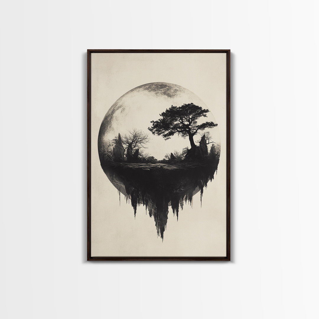 Haunted Snowglobe Framed Canvas Print, Cemetery in a Sphere, Spooky Home Decor, Halloween Painting, Halloween Decor