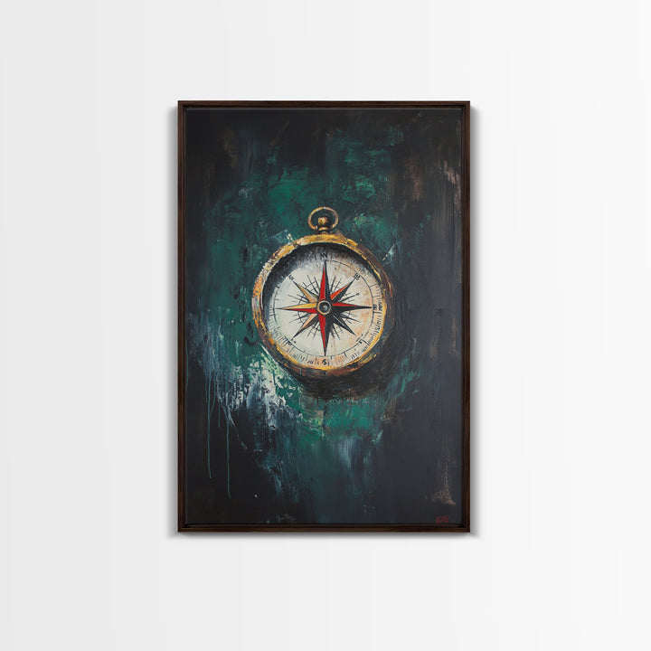 Nautical Nursery Compass Wall Art Framed Canvas Print, Travel Gift Idea, Vacation Gift Home Decor, Giclee Art Print, Going Away Gift