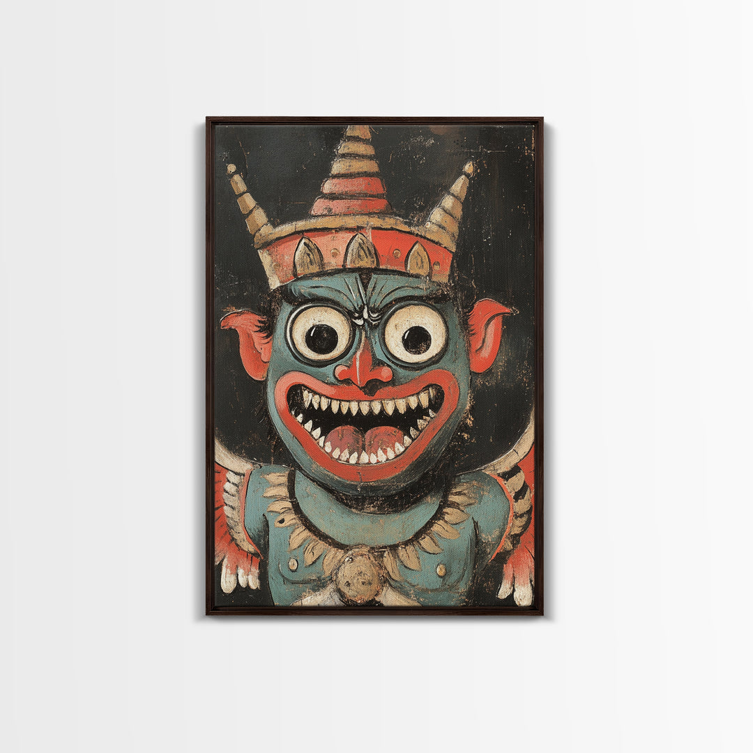 Creepy 19th Century Folk Art Framed Canvas Print, Spooky, Folk Art Painting, Russian Folk Art Home Decor