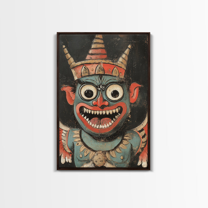 Creepy 19th Century Folk Art Framed Canvas Print, Spooky, Folk Art Painting, Russian Folk Art Home Decor